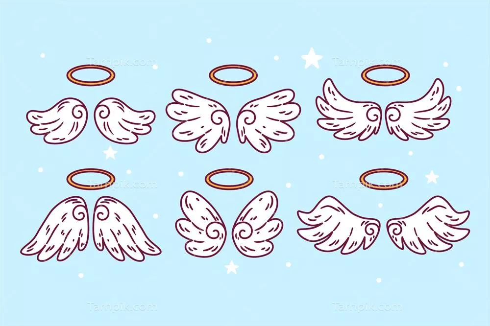 مجموعه عناصر وکتور هاله فرشته با طراحی دستی در سبک هنری