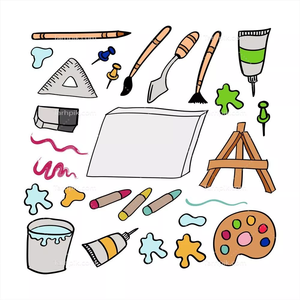وکتور مجموعه ابزار هنرمندان دستی برای ترسیم و طراحی