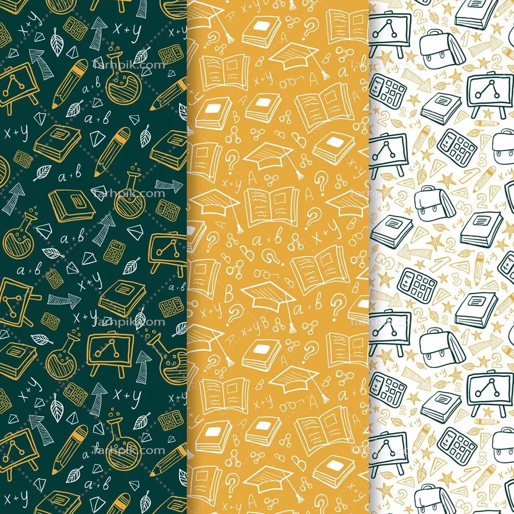 مجموعه وکتور الگوهای دستساز برای بازگشایی مدارس با طراحیهای جذاب