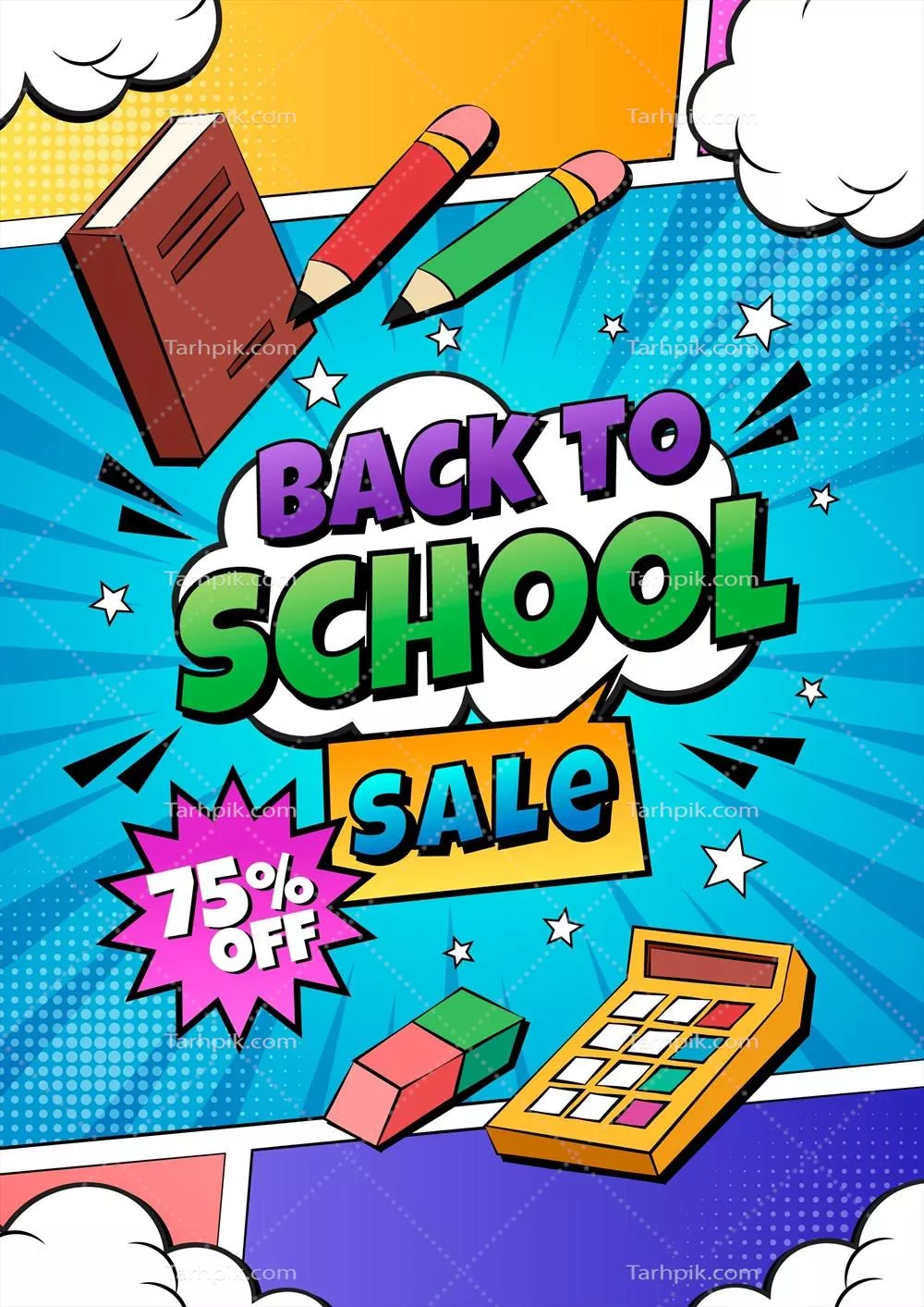 وکتور پوستر عمودی فروش بازگشت به مدرسه با طراحی دستی و منحصر به فرد