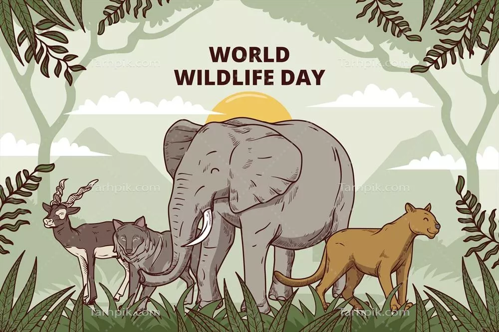 وکتور تصویر پسزمینه دستکشیده مناسب روز جهانی حیاتوحش با فلور و فون