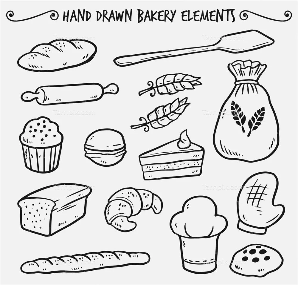 عناصر نانوایی دستکشیده وکتور برای طراحی گرافیکی و هنرهای تجسمی