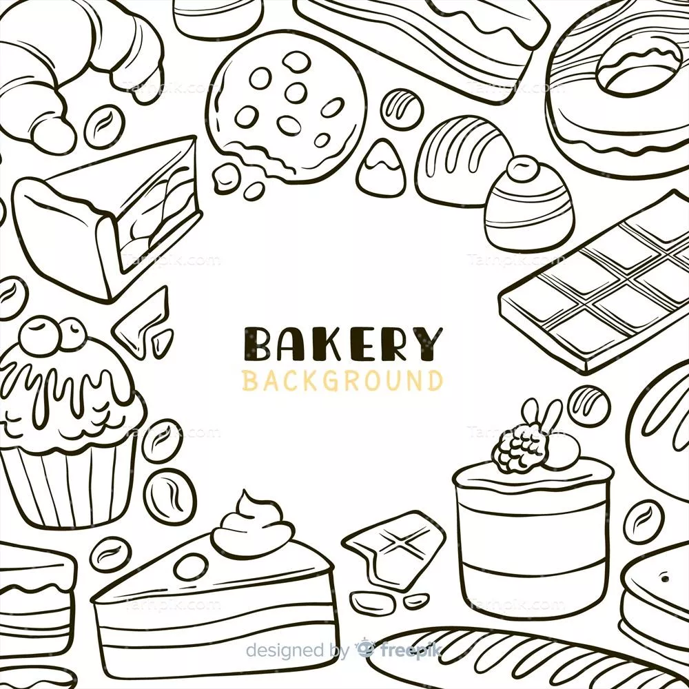 بکگراند وکتوری غذاهای نانوایی با طراحی دستی و هنری