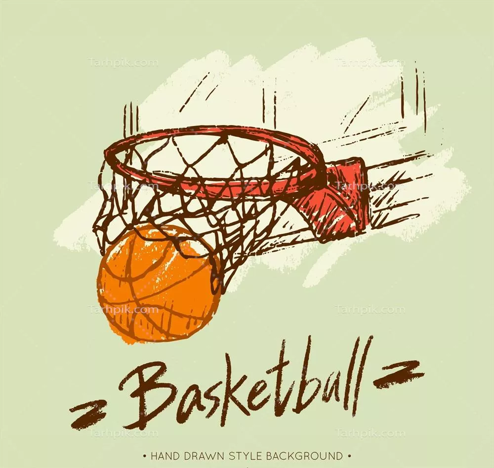 پس زمینه وکتور بسکتبال با طراحی دستی و سبد بسکتبال