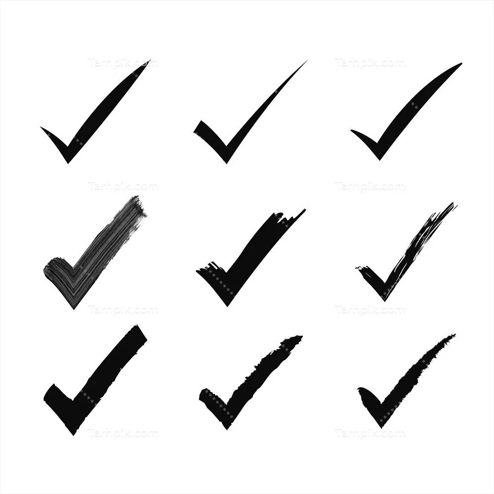 مجموعه وکتوری از نشانهای تیک دستی طراحی شده با دقت