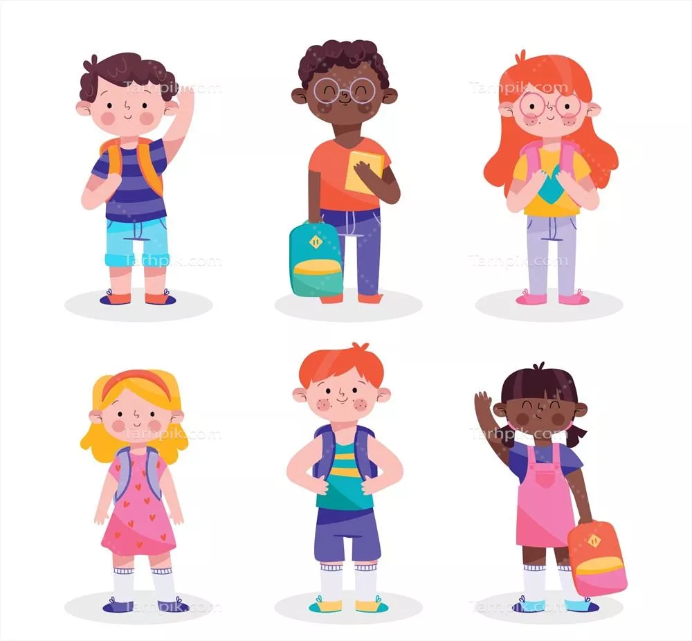 تصویر وکتور دستکشیده از کودکان در حال بازگشت به مدرسه