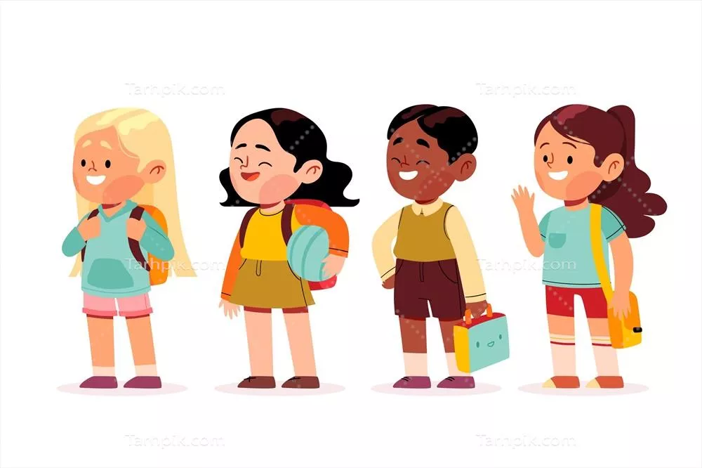 تصاویر وکتور دستکشیده از کودکان در حال بازگشت به مدرسه