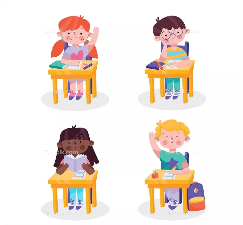 تصاویر وکتوری دستکشیده از کودکان در بازگشت به مدرسه