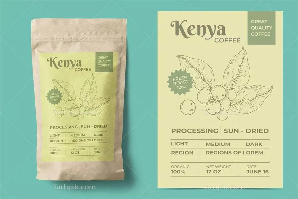 طراحی الگوی برچسب قهوه به صورت دستکشیده و وکتور با جزئیات زیبا