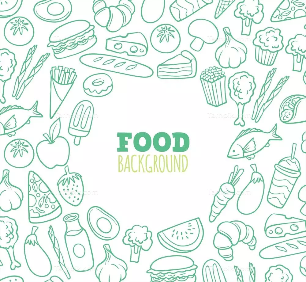 بک گراند وکتور غذاهای خوشمزه طراحی شده با دست