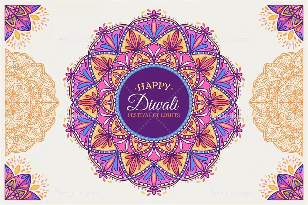 وکتور طراحی دستی برای جشن دیwali با الگوهای زیبا و رنگارنگ