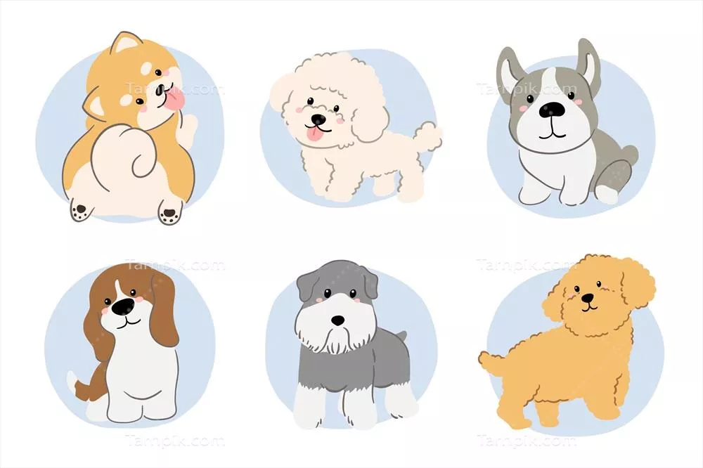 مجموعه عناصر روی دست از نژادهای مختلف سگ به صورت وکتور