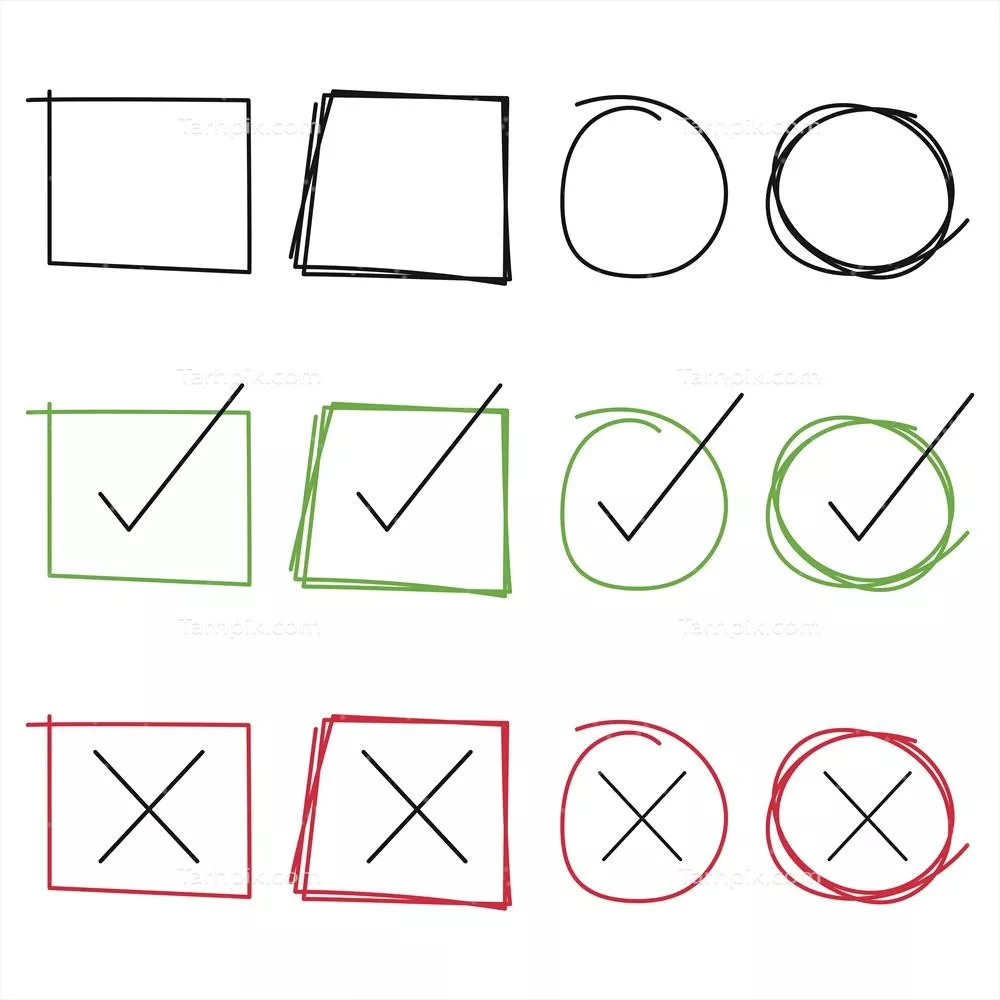 جعبههای دستساز با دایرهها و علامتهای تأیید و رد بصورت وکتور