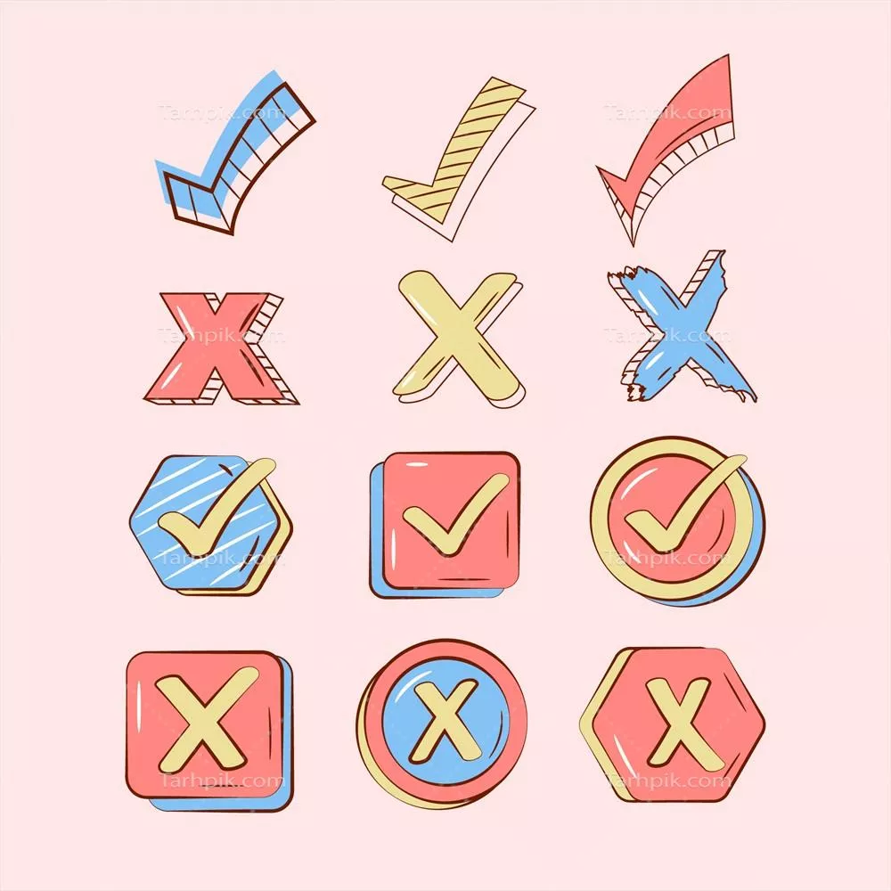 آیکون تیک نشان دستساخته با طراحی دندانهدار و وکتور