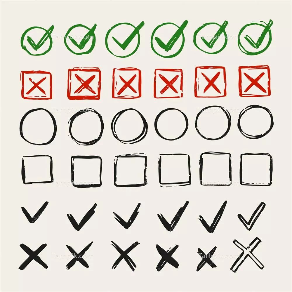 آیکون تیک دست‌کشیده با طرح دندانی - وکتور (3 نمونه)