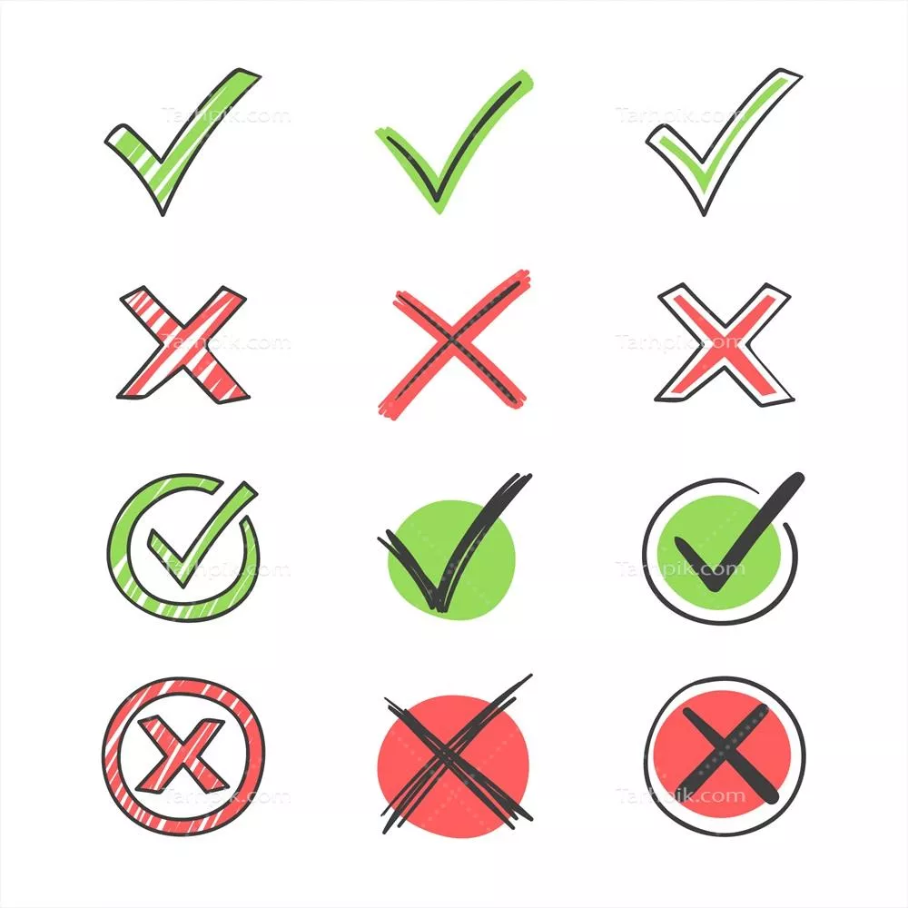 وکتور آیکون‌های علامت تأیید دستی و دلبسته به سبک شethi خطی و دئودل