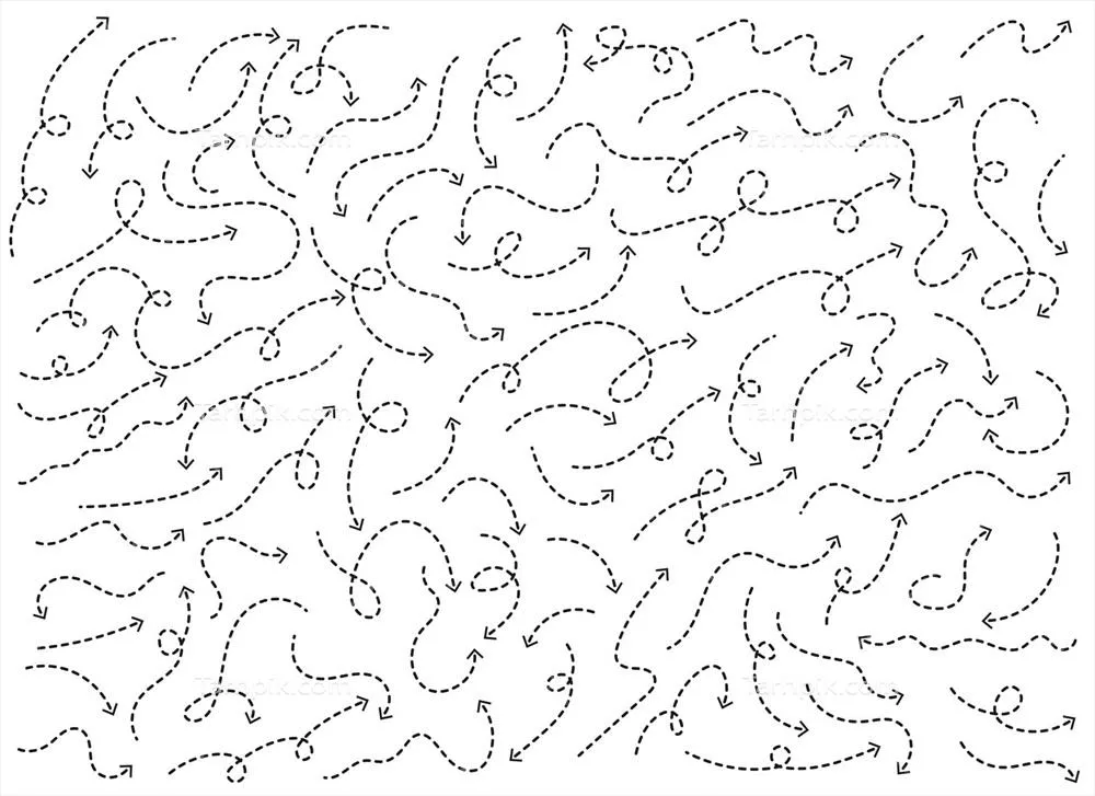 وکتور شکل فلش منحنی با خطوط نقطه‌چین دست‌ساز و نماد فلش