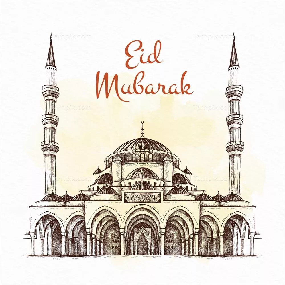 طرح وکتور دستکشیده تبریک عید مبارک با طراحی منحصر به فرد