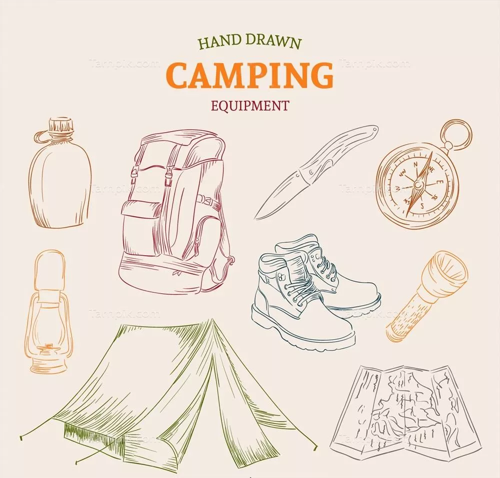 تصویر وکتوری از تجهیزات دستساز در محل اردوگاهی به همراه جزئیات دقیق