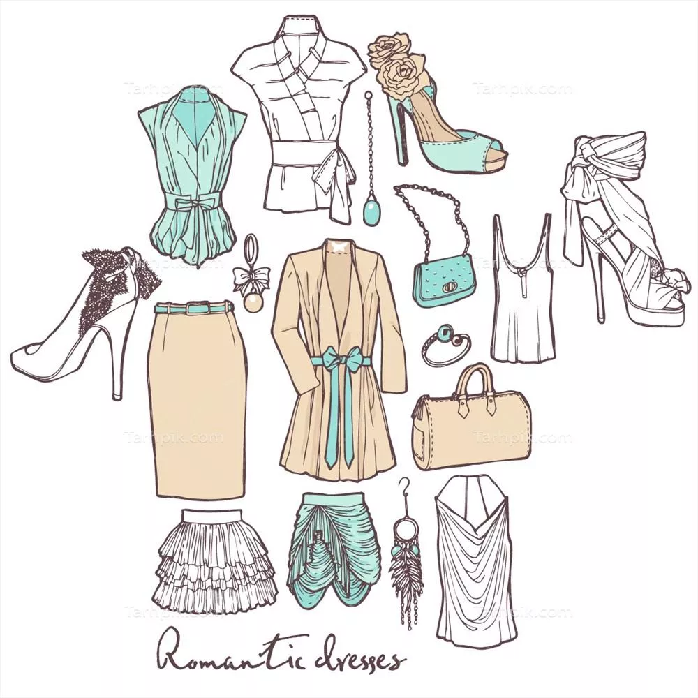 طرح وکتور لباسهای زنانه با طراحی دستی و با جزئیات زیبا