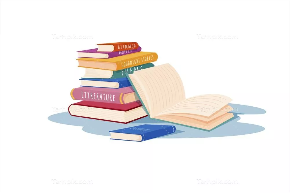 کتابهای انباشتهشده در طراحی تخت با اثر دستی و وکتوری