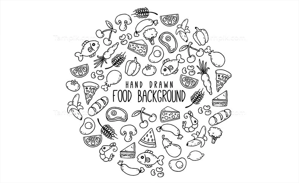 پسزمینه غذایی طراحی شده با دست - وکتور زیبا و جذاب