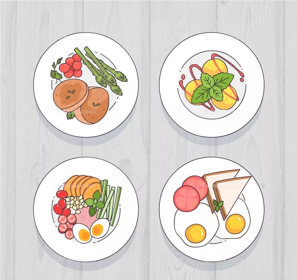 مجموعه وکتور غذاهای دستکشیده: تنوع در طراحیهای غذایی زیبا