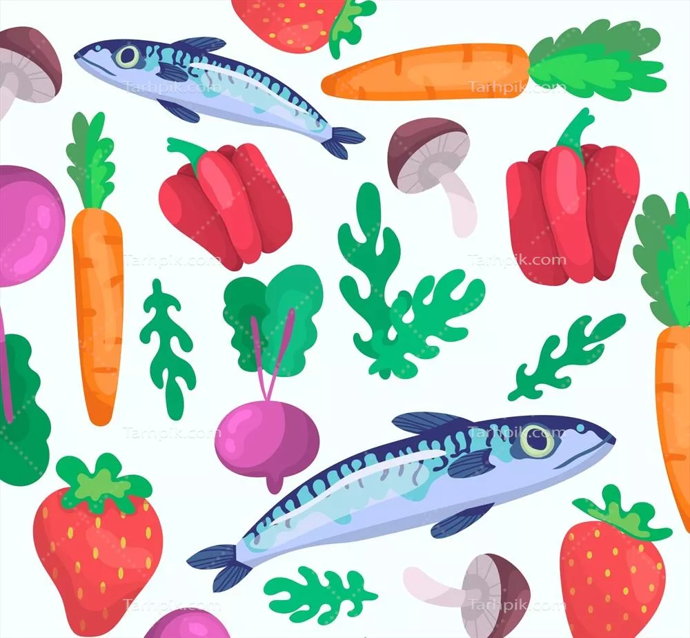 پس زمینه وکتور غذای تازه با طراحی دستکشیده و زیبا