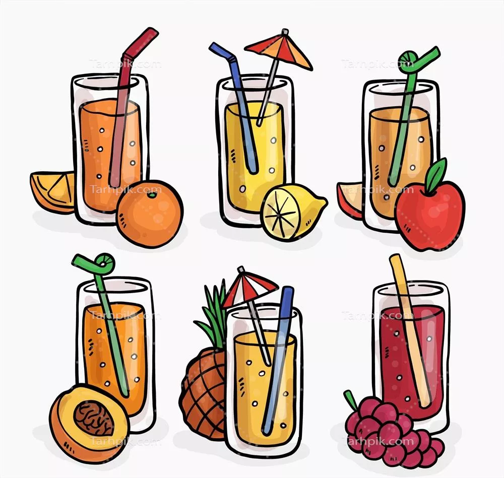 مجموعه وکتور آبمیوه های دست کشیده با طراحی دوست داشتنی