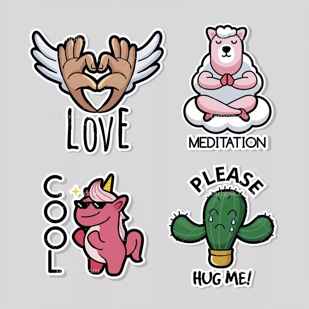 ست استیکرهای دستی طراحی شده خندهدار و وکتور برای استفادههای متنوع