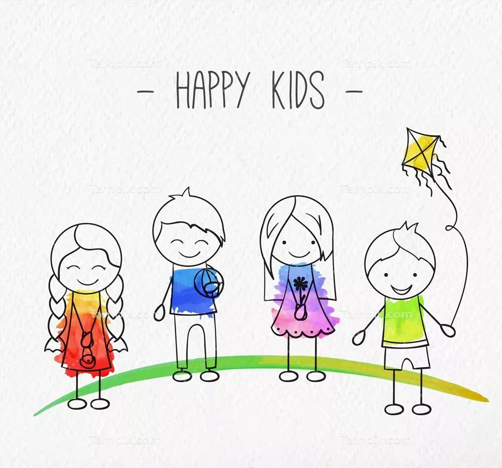 بسته وکتور دست‌کشیده کودکان شاد با طراحی‌های متنوع و جذاب