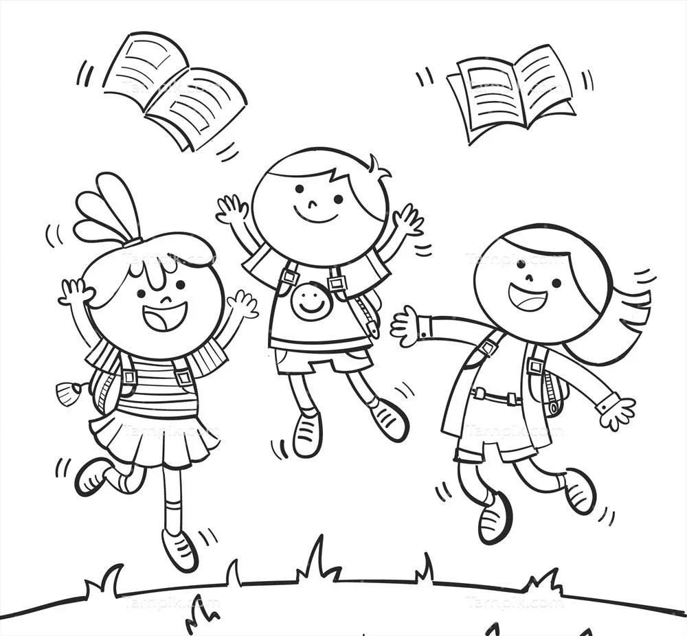 تصویر وکتوری شاد از دانش‌آموزان مدرسه با طراحی دستی و سبک جذاب