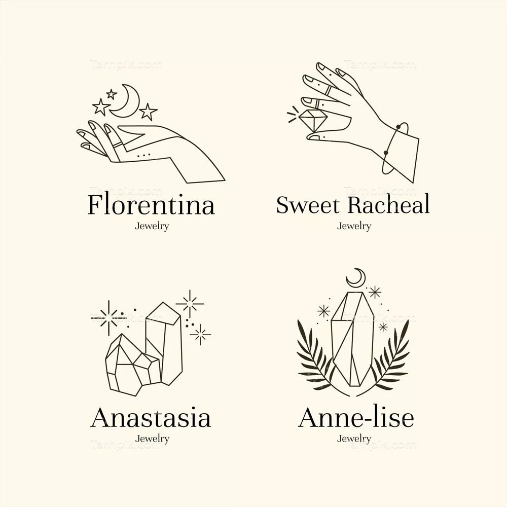 مجموعه لوگوهای جواهرات کشیده شده با دست به صورت وکتور