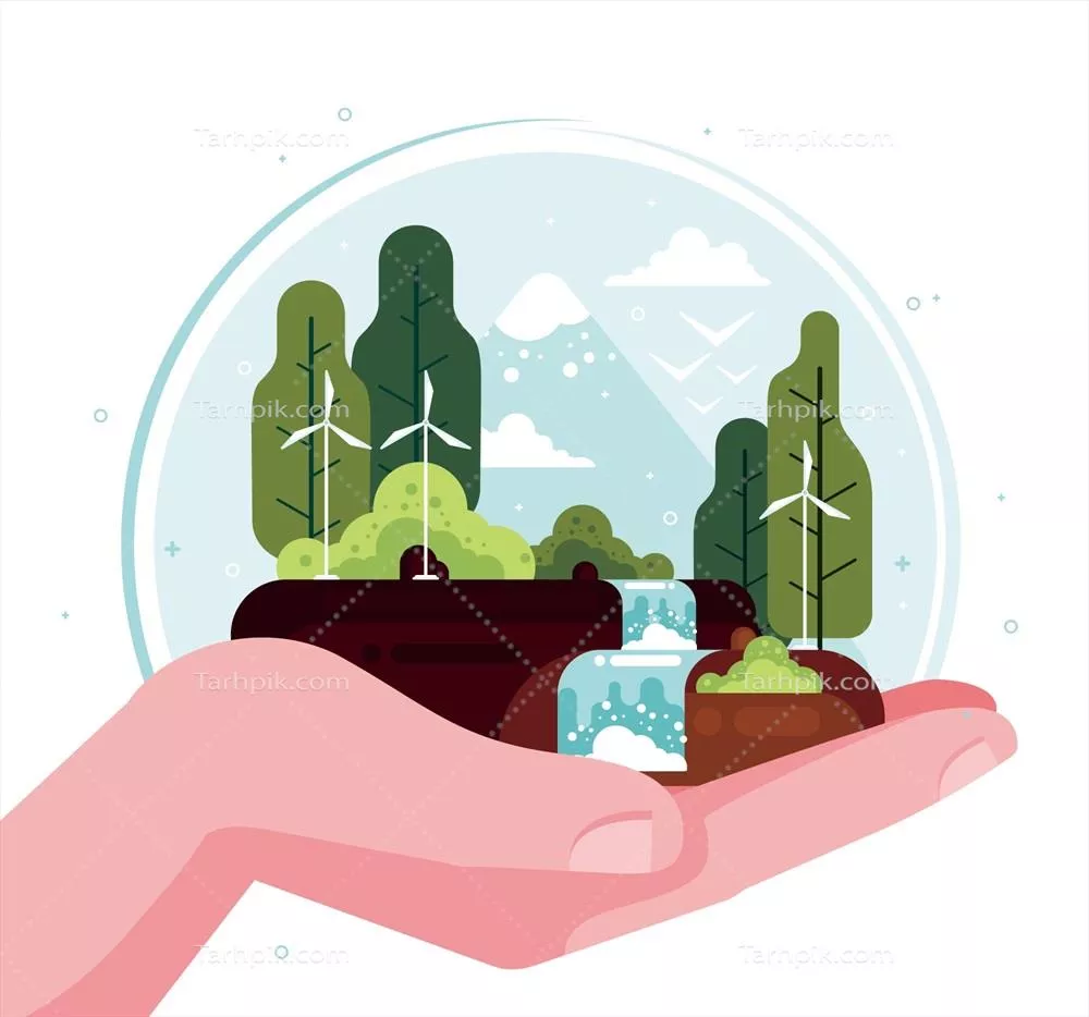 طرح دستی منظره با آبشارها به سبک وکتور برای الهام بخشی هنری