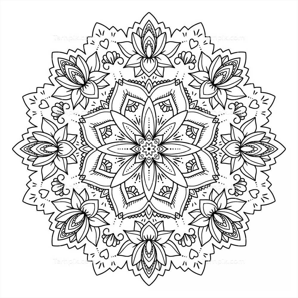 وکتور طراحی گل نیلوفر با فرم ماندا لای دستی و درکتور برای علاقه مندان