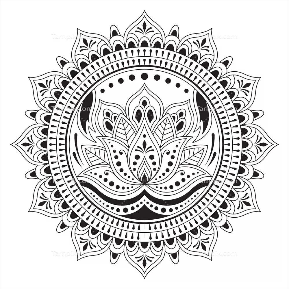 طرح وکتوری گل لوتوس با طراحی دستی و الگوهای ماندالا