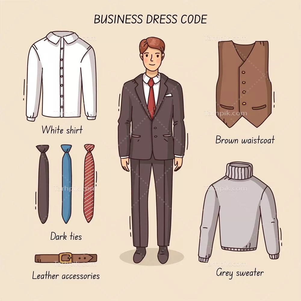 وکتور اینفوگرافیک کد لباس آقایان به صورت دستی طراحی شده