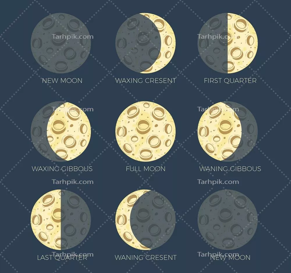 کتابچه فازهای ماه با طراحی دستی و وکتور شامل تمام مراحل