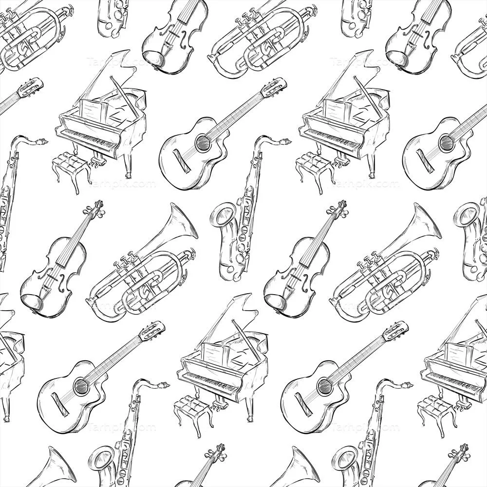 الگوی پسزمینه وکتوری از سازهای موسیقی طراحیشده بهصورت دستی