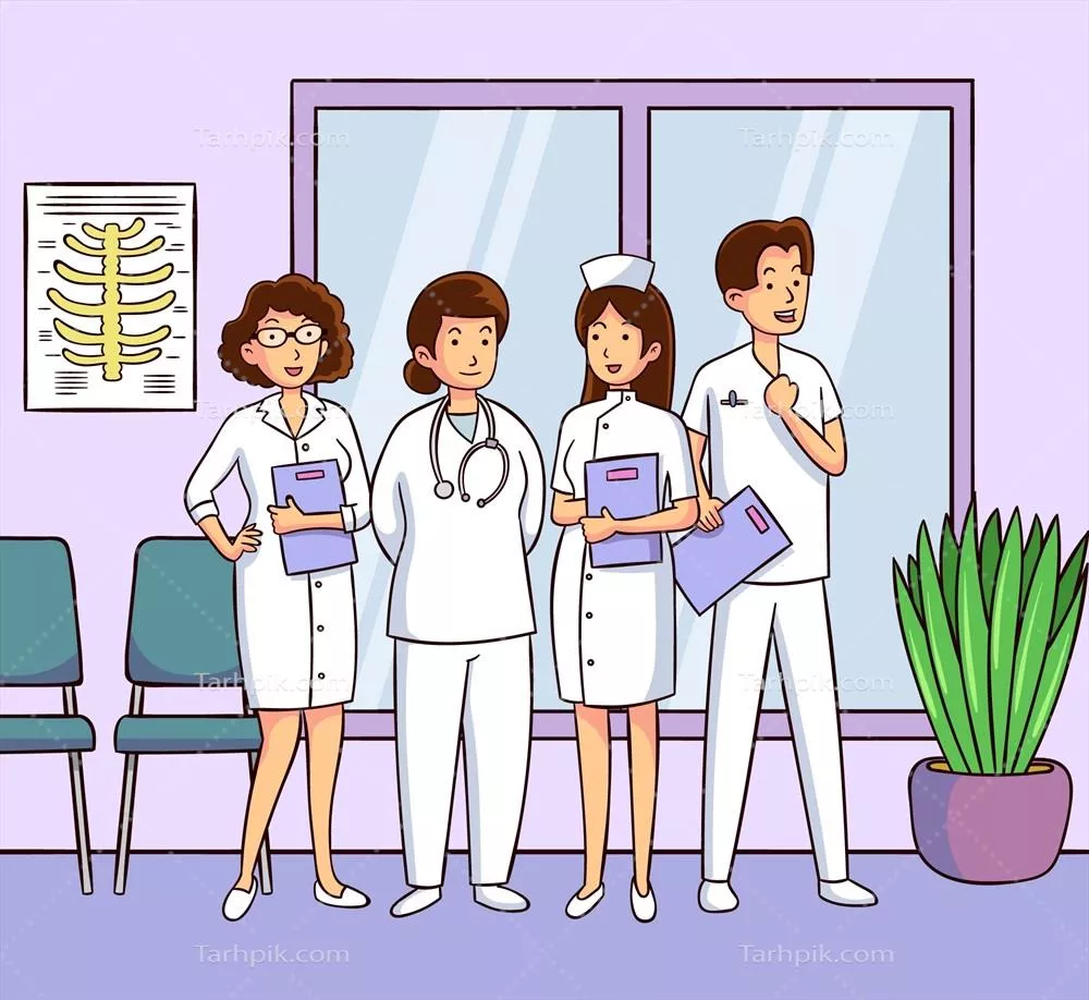 زمینه وکتوری تیم پرستاران طراحی شده با دست به سبک هنری