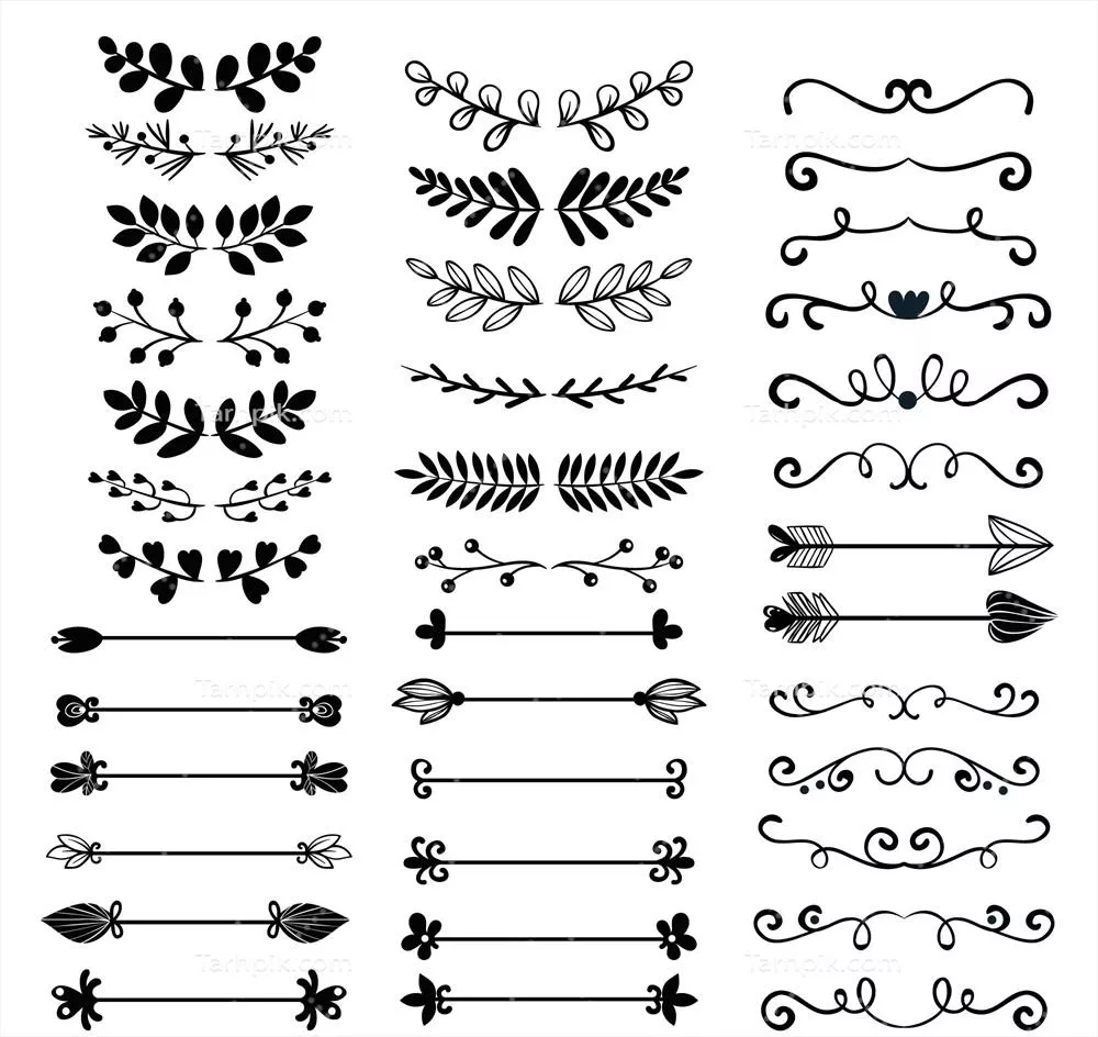 مجموعه حاشیه های زینتی دستی ترسیم شده - وکتور