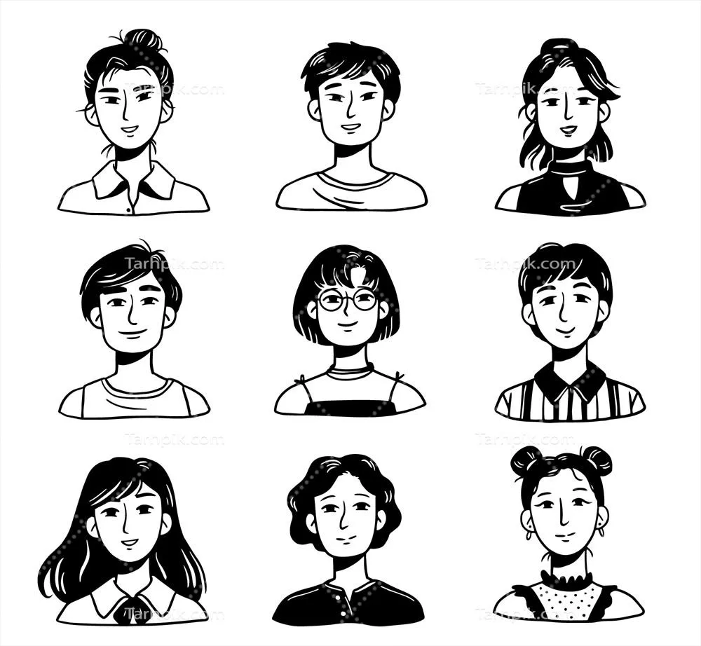 وکتور مجموعه آواتارهای دستکشیده برای شخصیتهای مختلف