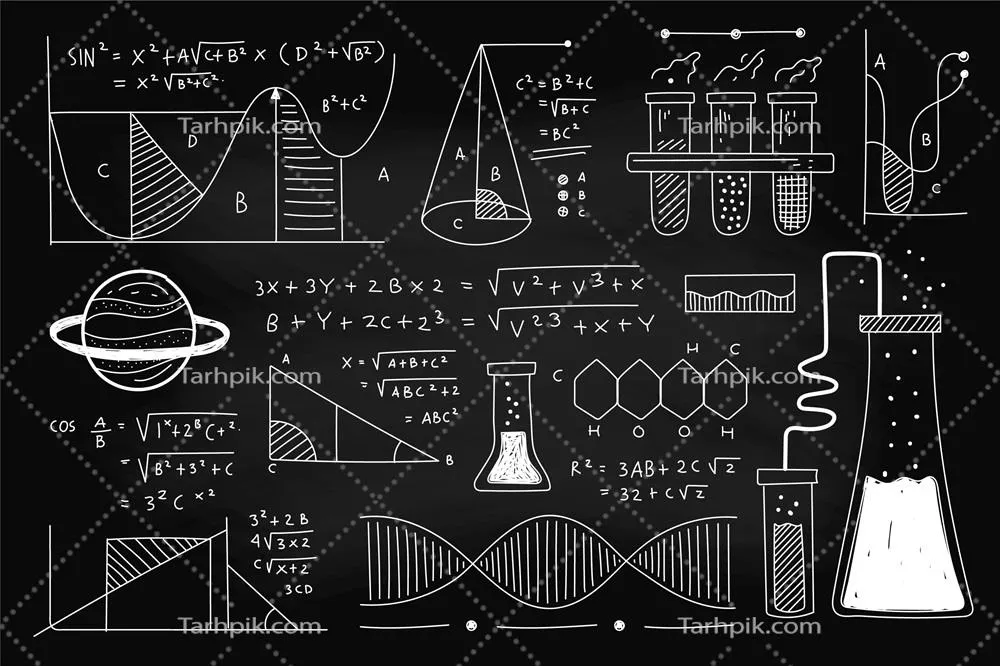 نمودارهای علمی دستنویس بر روی تخته سیاه با فرمت وکتور