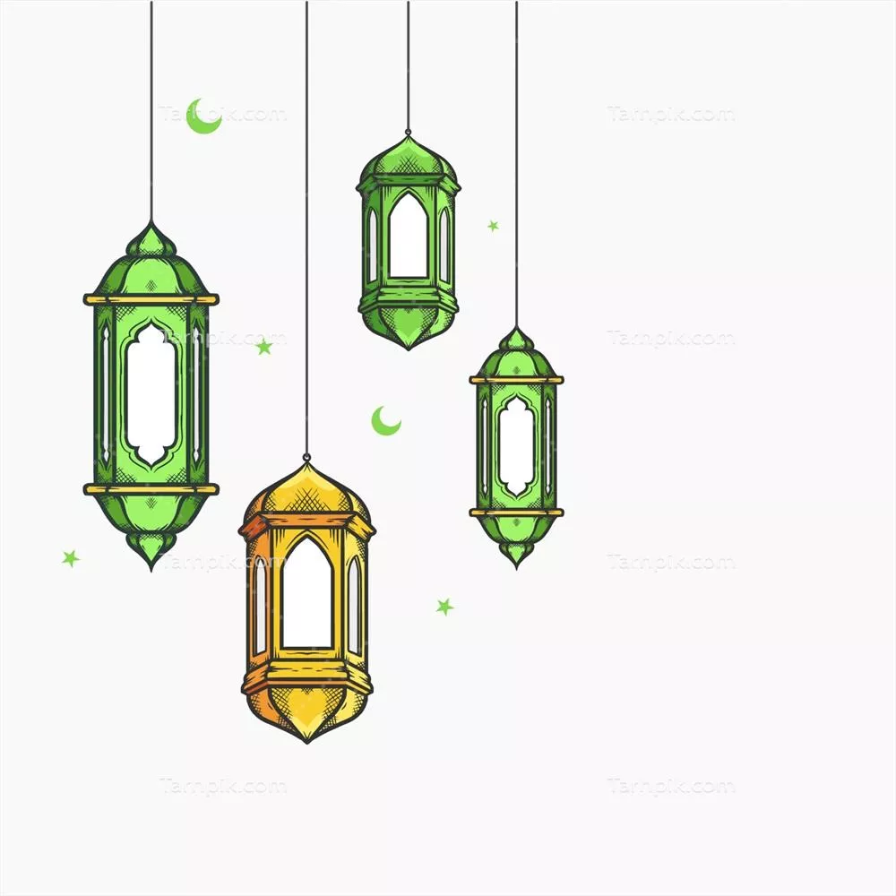 وکتور طرح دستی فانوس برای کارت تبریک ماه رمضان با جزئیات زیبا و نمادین