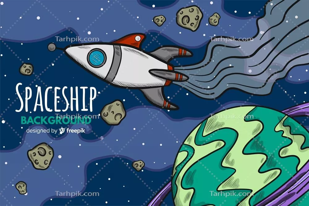 پس‌زمینه وکتوری فضاپیما با طراحی دستی و با جزئیات زیبا