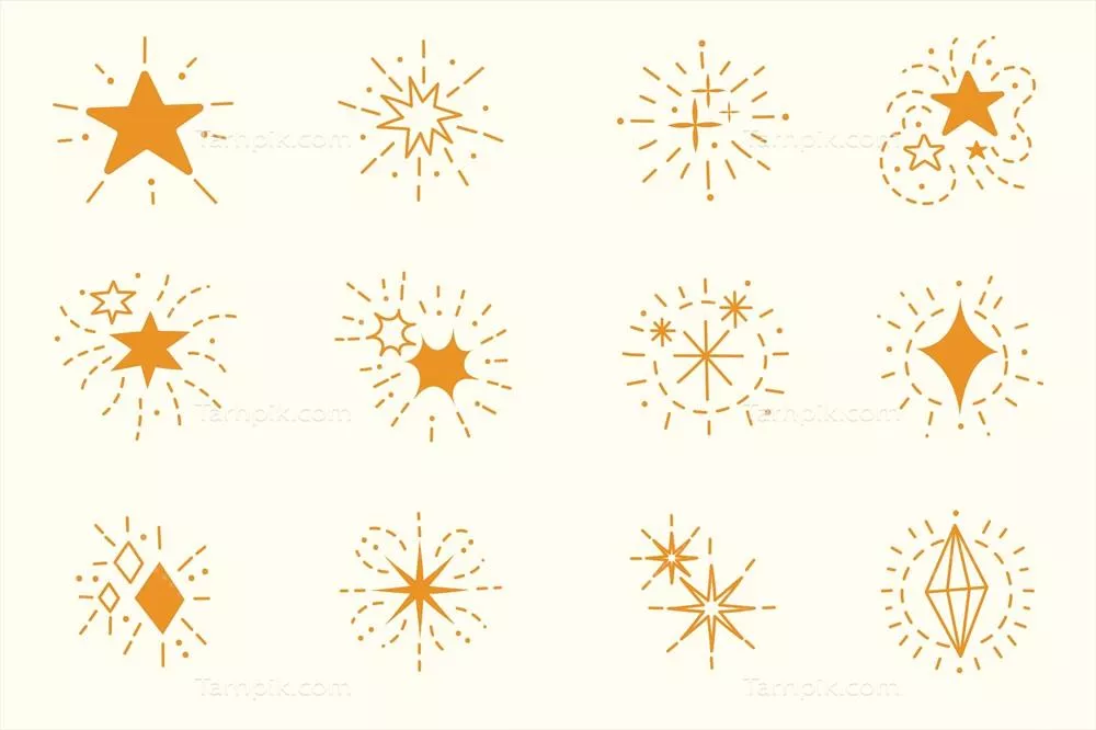 مجموعه ستارههای درخشان دستکشیده به شکل وکتور برای طرحهای هنری