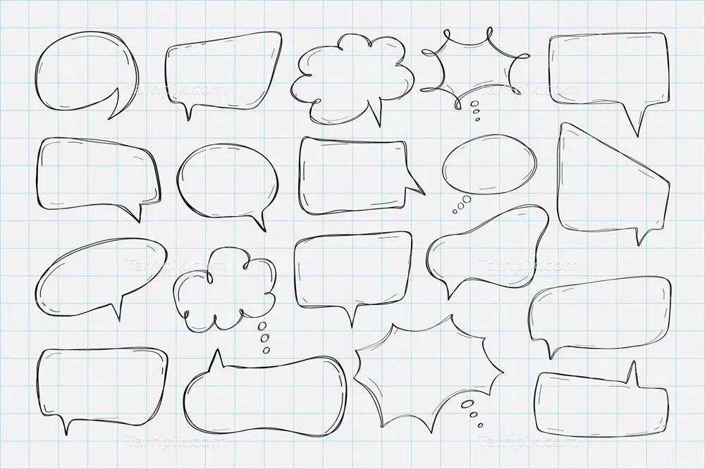 وکتور مجموعه حبابهای گفتگوی دستکشیده برای استفاده در طراحیهای خلاقانه