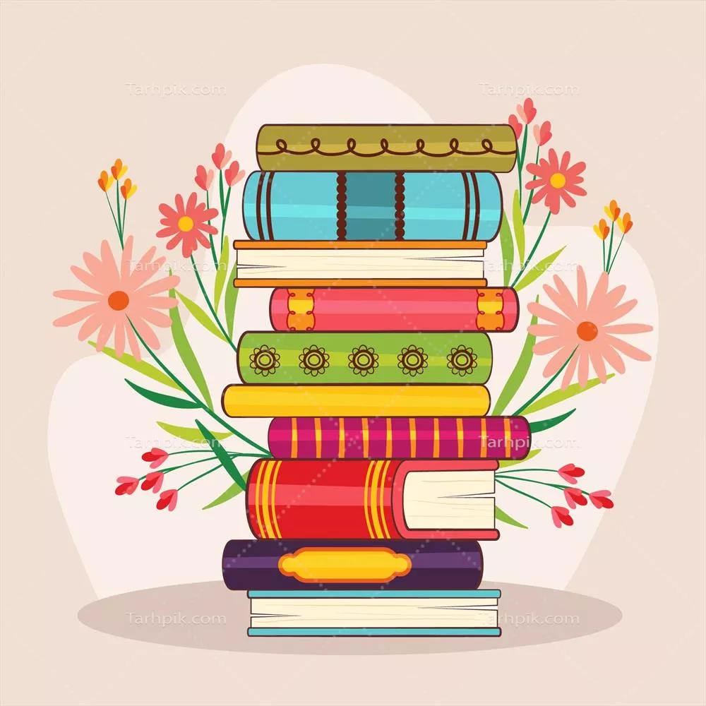 تصویر وکتور از کتابهای پشتهای طراحی شده به صورت دستی