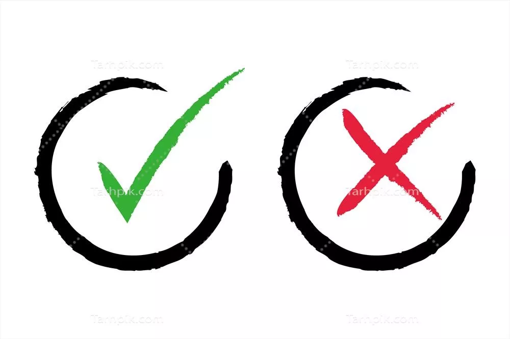 مجموعه نمادهای تیک و ضربدر با طراحی دستی و خطی وکتوری