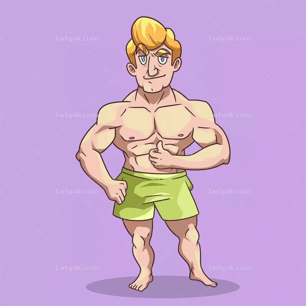 تصویر کارتونی مرد قدرتمند با طراحی دستی و وکتور قوی
